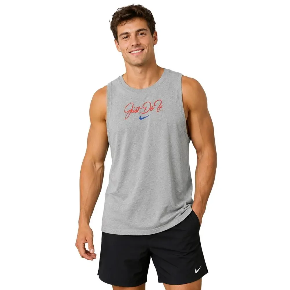Nike spell out center swoosh grey performance tank top active NWOT XXL grey